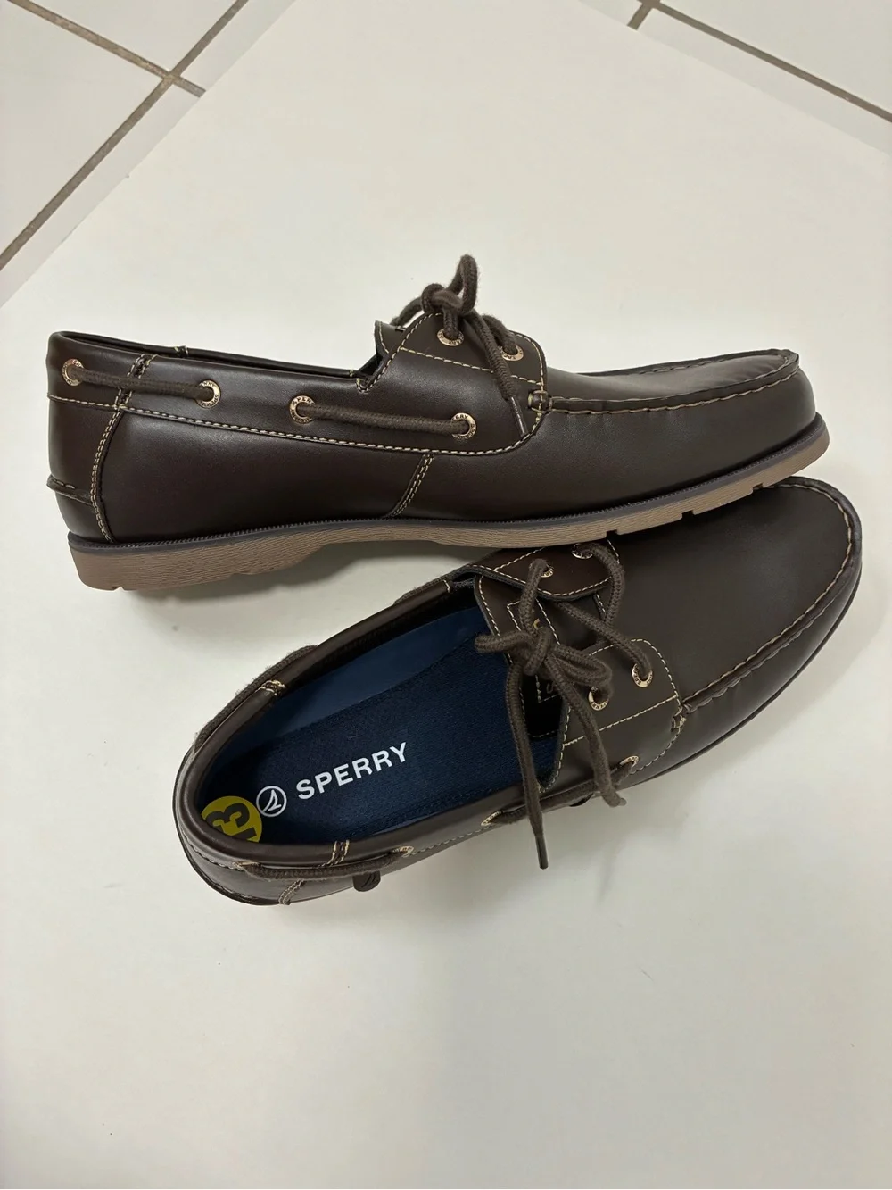 Sperry Men's Dark Brown Leather Lace-Up Boat Shoes Size 13